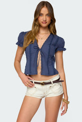 Cotton Lacey Tie Front Top