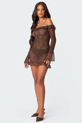 Wisteria Scrunched Sheer Lace Mini Dress