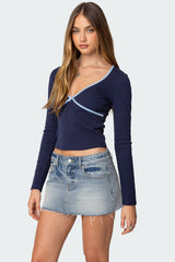 Corie Contrast V Neck Top