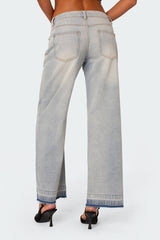 Distressed Hem Low Rise Baggy Jeans