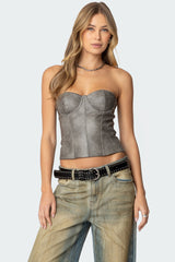 Sulivan Strapless Faux Leather Corset