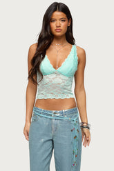 Vanya Sheer Lace V Neck Top