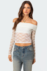 Elysia Fold Over Sheer Lace Top