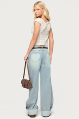 Contrast Heart Low Rise Baggy Jeans
