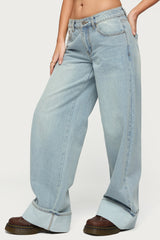 Contrast Heart Low Rise Baggy Jeans