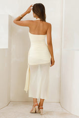 Elevated Intention Mesh Halter Maxi Dress Yellow