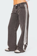 Ribbon Washed Low Rise Baggy Jeans