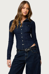 Shylo Stretchy Denim Button Up Shirt