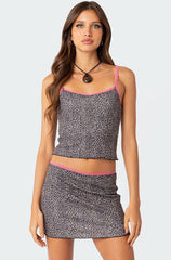 Lele Leopard Print Ribbed Tank Top