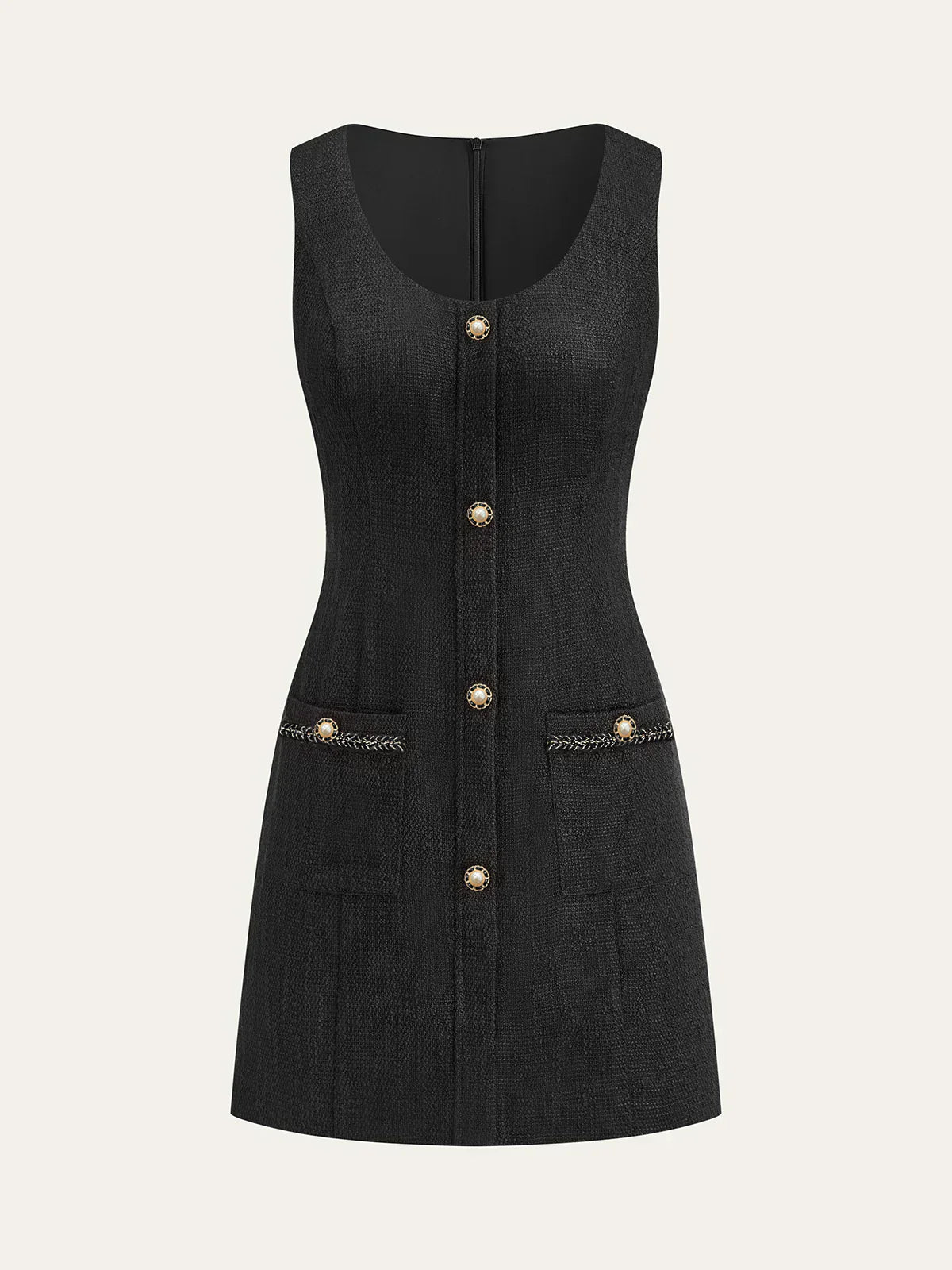 Tweed Sleeveless Button Mini Dress