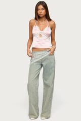 Cove Lacey Cutout Satin Effect Top